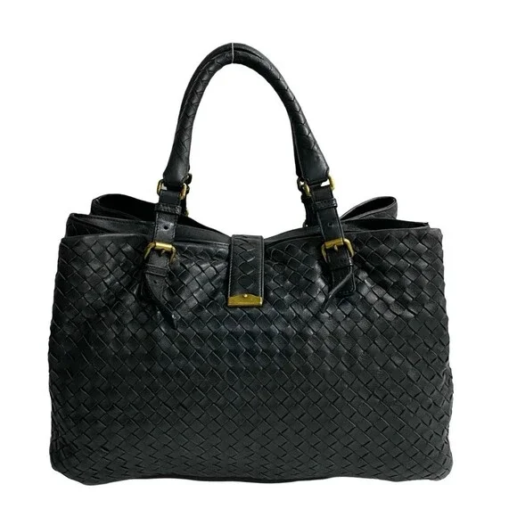 BOTTEGA VENETA Black Leather Intrecciato Tote Bag - Picture 4 of 9